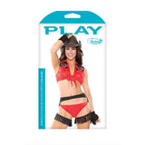 Hot to Trot Cowgirl Costume Set; Cowgirl; Tie Top, Fringe Chaps, and Panty - Royal Sins