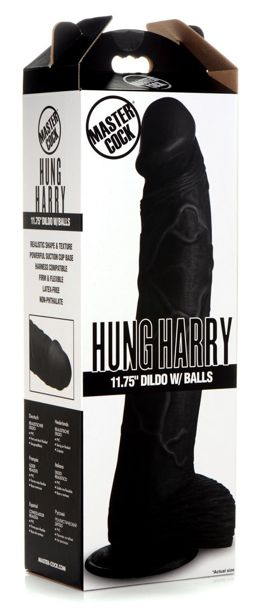 Hung Harry 11.75 Inch Dildo with Balls - Black - Royal Sins