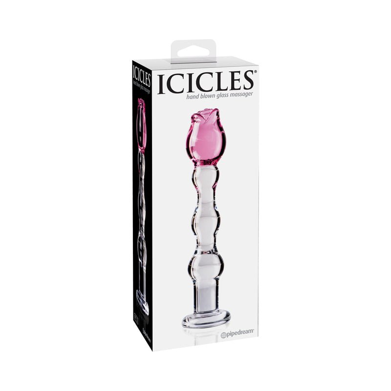 Icicles No. 12 Glass Massager with Rose Head Pink/Clear - Royal Sins