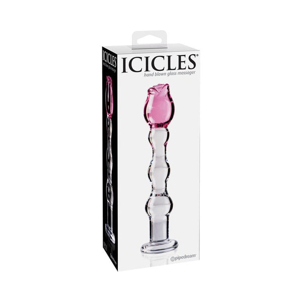 Icicles No. 12 Glass Massager with Rose Head Pink/Clear - Royal Sins