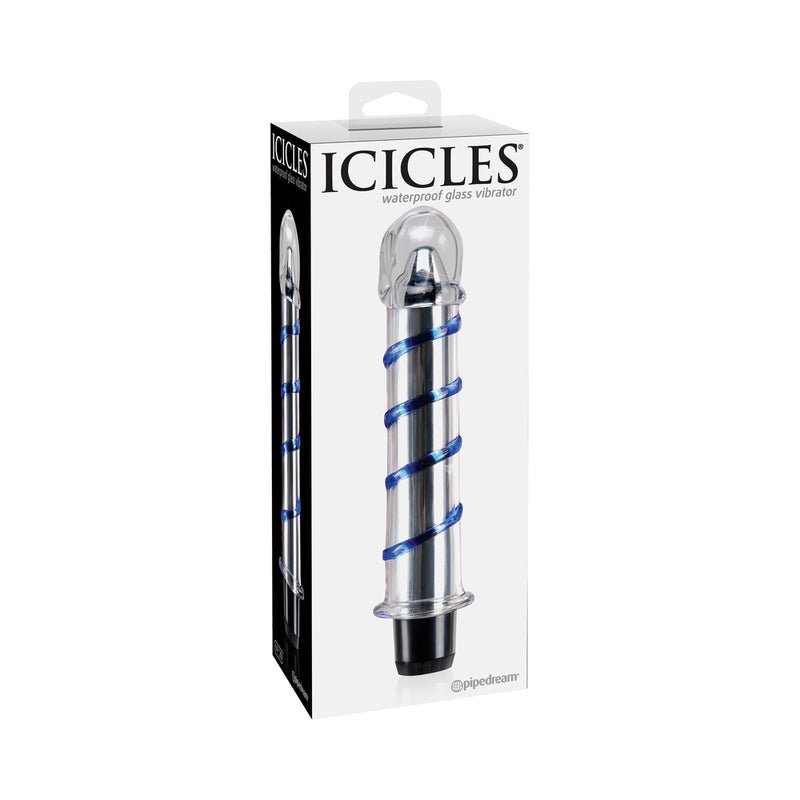 Icicles No. 20 Ribbed Vibrating 7.5 in. Glass Dildo Blue/Clear - Royal Sins
