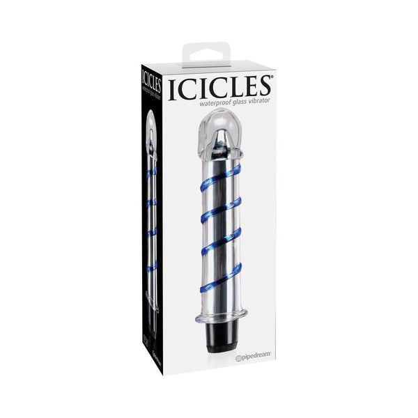 Icicles No. 20 Ribbed Vibrating 7.5 in. Glass Dildo Blue/Clear - Royal Sins