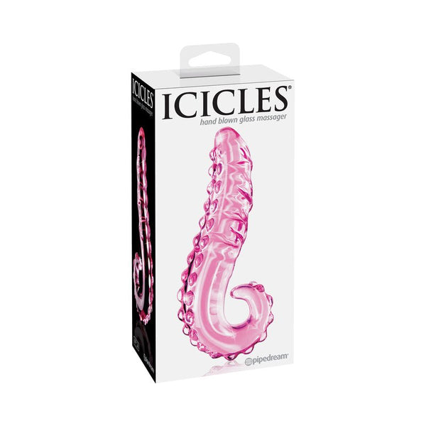 Icicles No. 24 Curved Textured 6 in. Glass Dildo With Handle Pink - Royal Sins