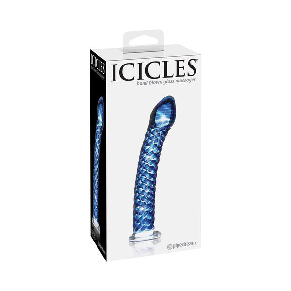 Icicles No. 29 Curved Textured 7.25 in. Glass Dildo Blue - Royal Sins