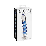 Icicles No. 5 Curved Ribbed 7 in. Glass Dildo Blue/Clear - Royal Sins