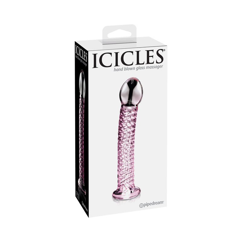 Icicles No. 53 Curved Textured 7 in. Glass Dildo Pink - Royal Sins