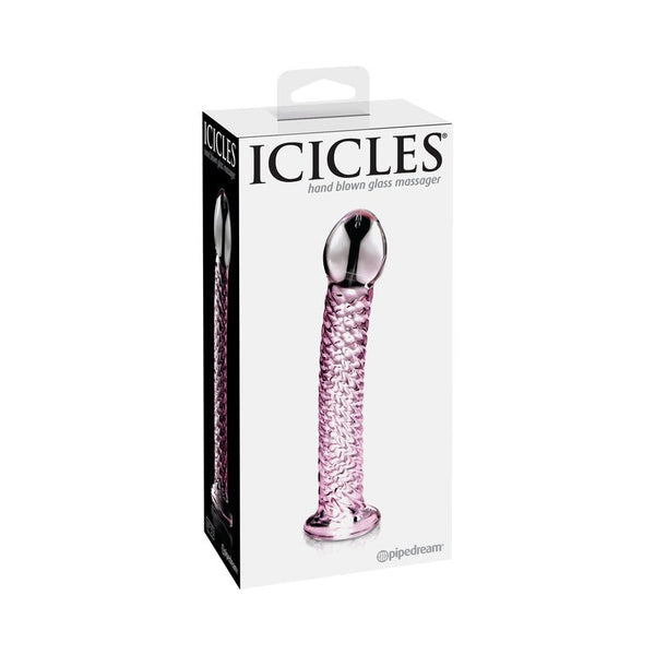 Icicles No. 53 Curved Textured 7 in. Glass Dildo Pink - Royal Sins