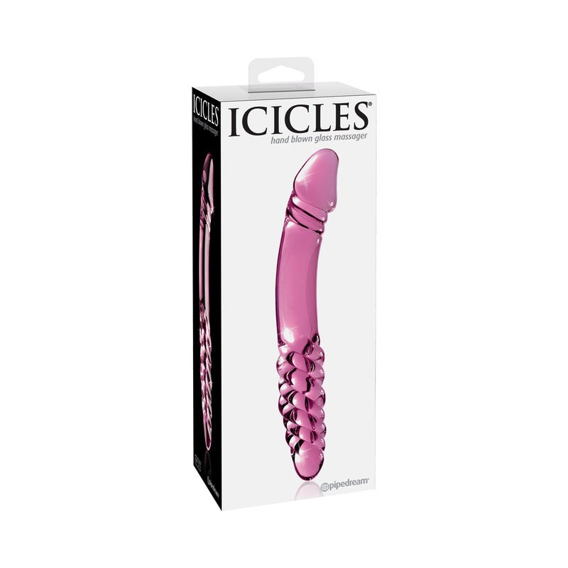 Icicles No. 57 Curved Textured 9 in. Dual - Ended Glass Dildo Pink - Royal Sins