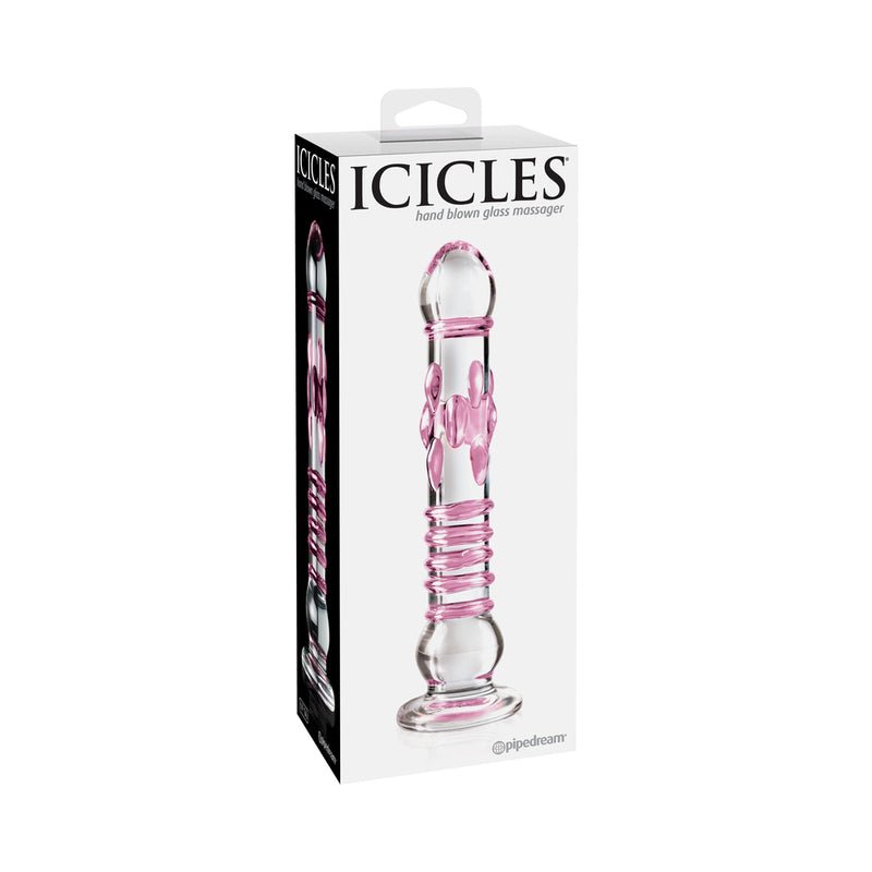 Icicles No. 6 Textured 8.5 in. Glass Dildo Pink/Clear - Royal Sins