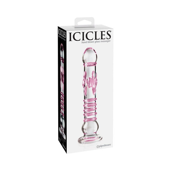 Icicles No. 6 Textured 8.5 in. Glass Dildo Pink/Clear - Royal Sins