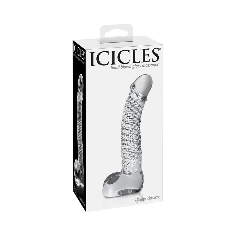 Icicles No. 61 Curved Textured 6.5 in. Glass Dildo Clear - Royal Sins