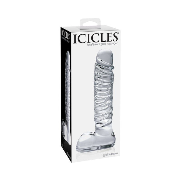 Icicles No. 63 Ribbed Realistic 8.5 in. Glass Dildo Clear - Royal Sins