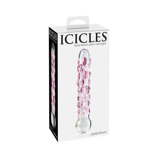 Icicles No. 7 Textured 7 in. Glass Dildo Pink/Clear - Royal Sins