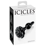 Icicles No. 77 Glass Anal Plug With Rose Base Black - Royal Sins