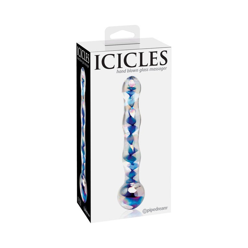 Icicles No. 8 Wavy 7 in. Glass Dildo Blue/Clear - Royal Sins