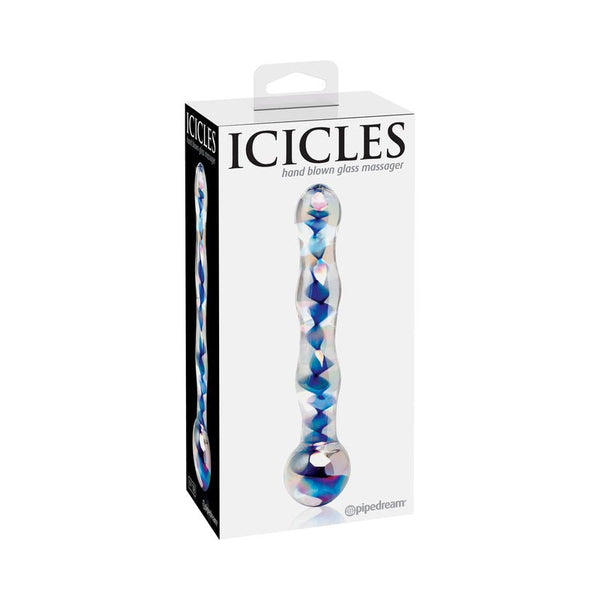 Icicles No. 8 Wavy 7 in. Glass Dildo Blue/Clear - Royal Sins