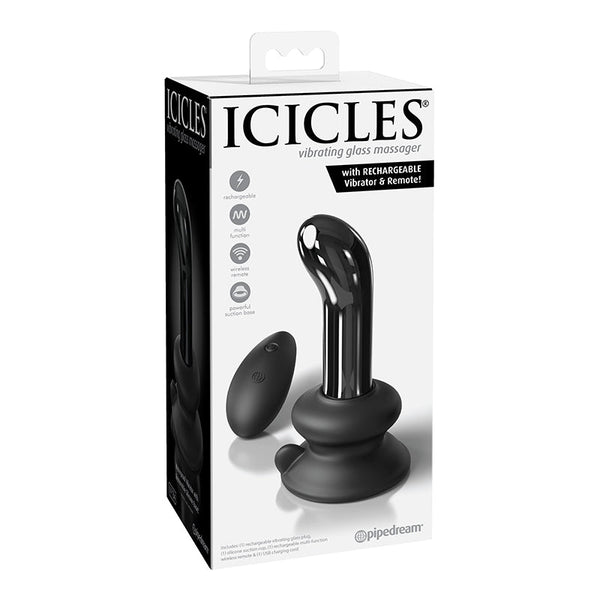 Icicles No. 84 Vibrating Curved Glass Massager With Suction Cup Black - Royal Sins