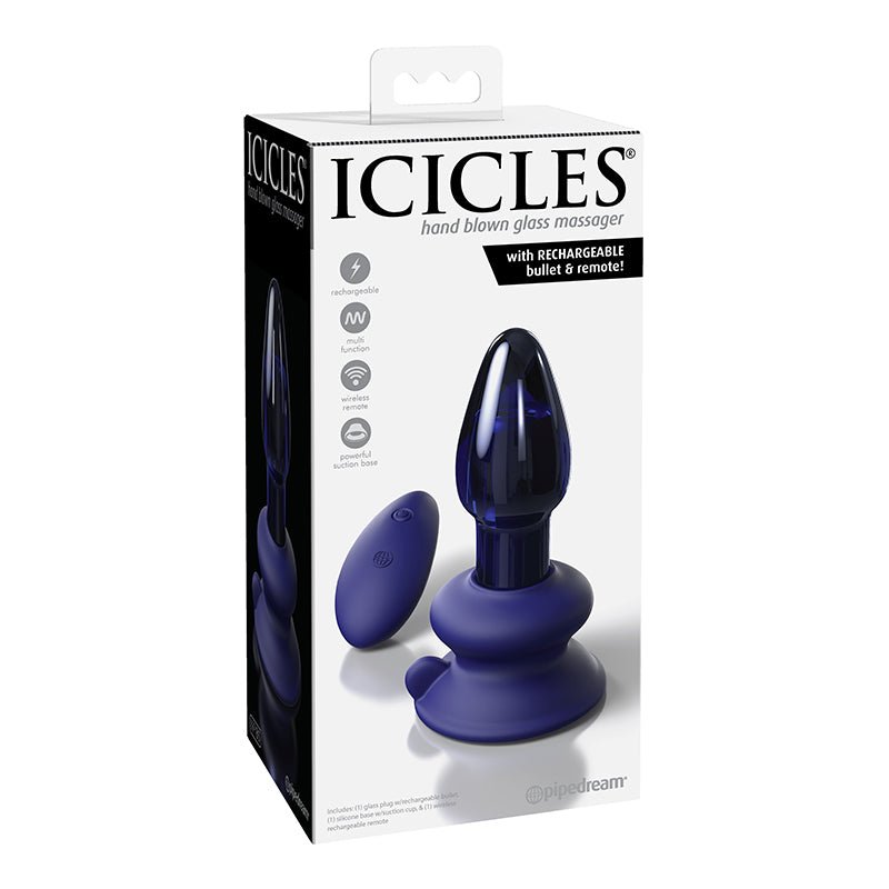 Icicles No. 85 Rechargeable Remote - Controlled Vibrating Anal Plug With Suction Cup Blue - Royal Sins