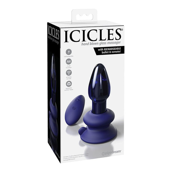 Icicles No. 85 Rechargeable Remote - Controlled Vibrating Anal Plug With Suction Cup Blue - Royal Sins