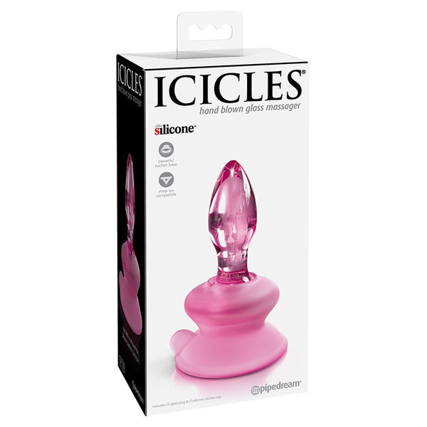 Icicles No. 90 Glass Anal Plug With Suction Cup Pink - Royal Sins