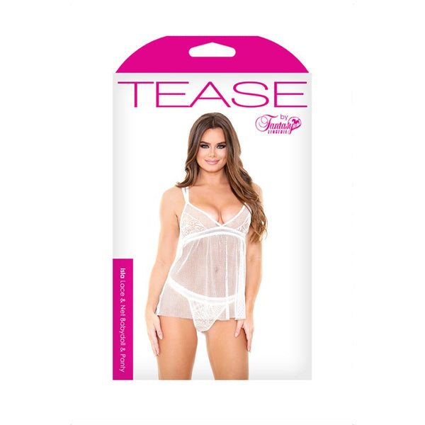 ISLA LACE & NET BABYDOLL WITH MATCHING PANTY S/M WHITE - Royal Sins