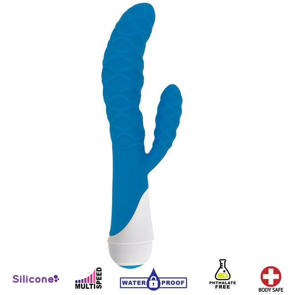 Ivy 20x Wavy Silicone Rabbit Vibe - Blue - Royal Sins