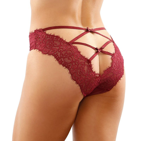Ivy Lace Bikini Panty With Lattice Cut - Out Back Garnet L/XL - Royal Sins