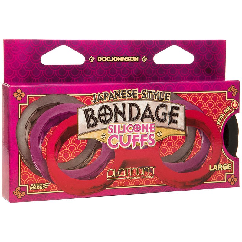 Japanese Bondage Silicone Cuffs Large Black - Royal Sins