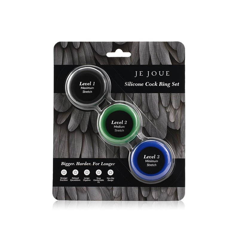 Je Joue Silicone Cock Ring 3 - Piece Set Black/Green/Blue - Royal Sins