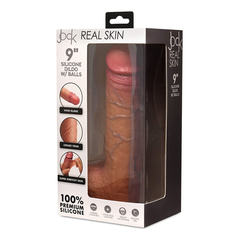 JOCK Real Skin 9 in. Silicone Dildo with Balls Medium - Royal Sins