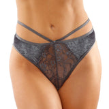 Kalina Velvet Strappy Cut - Out Thong With Keyhole Back Gray S/M - Royal Sins