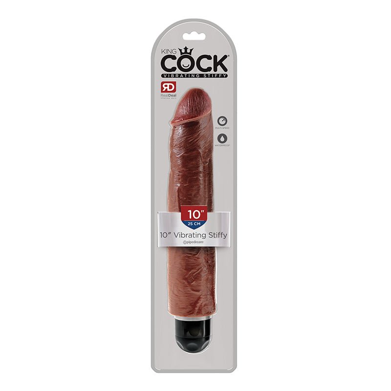 King Cock 10 in. Vibrating Stiffy Realistic Dildo Brown - Royal Sins