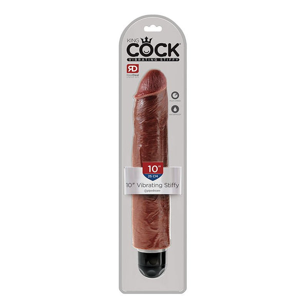 King Cock 10 in. Vibrating Stiffy Realistic Dildo Brown - Royal Sins