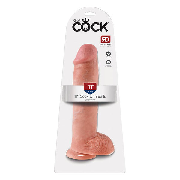King Cock 11 in. Cock With Balls Realistic Suction Cup Dildo Beige - Royal Sins