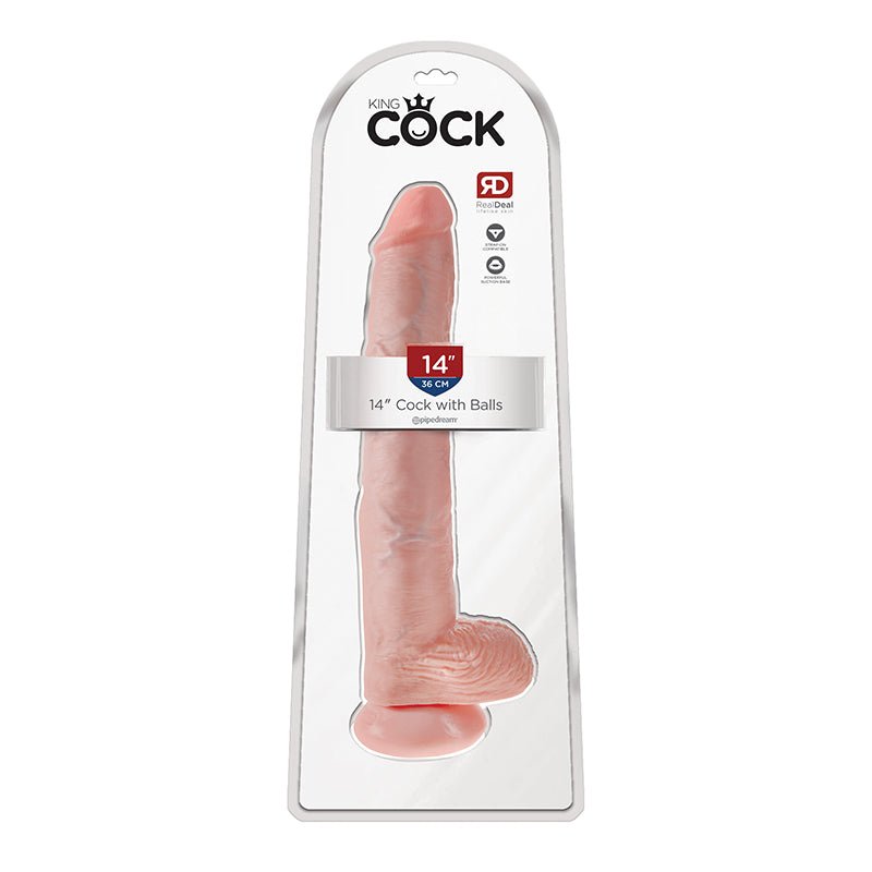 King Cock 14 in. Cock With Balls Realistic Suction Cup Dildo Beige - Royal Sins
