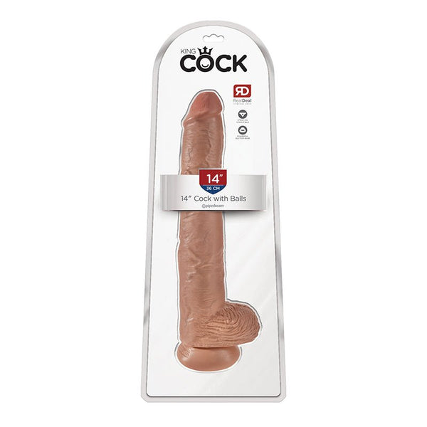 King Cock 14 in. Cock With Balls Realistic Suction Cup Dildo Tan - Royal Sins