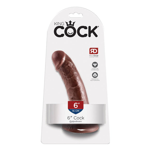 King Cock 6 in. Cock Realistic Dildo With Suction Cup Brown - Royal Sins