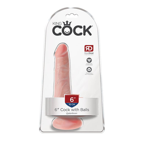 King Cock 6 in. Cock With Balls Realistic Suction Cup Dildo Beige - Royal Sins