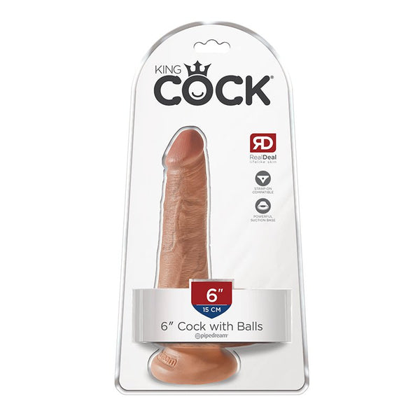 King Cock 6 in. Cock With Balls Realistic Suction Cup Dildo Tan - Royal Sins