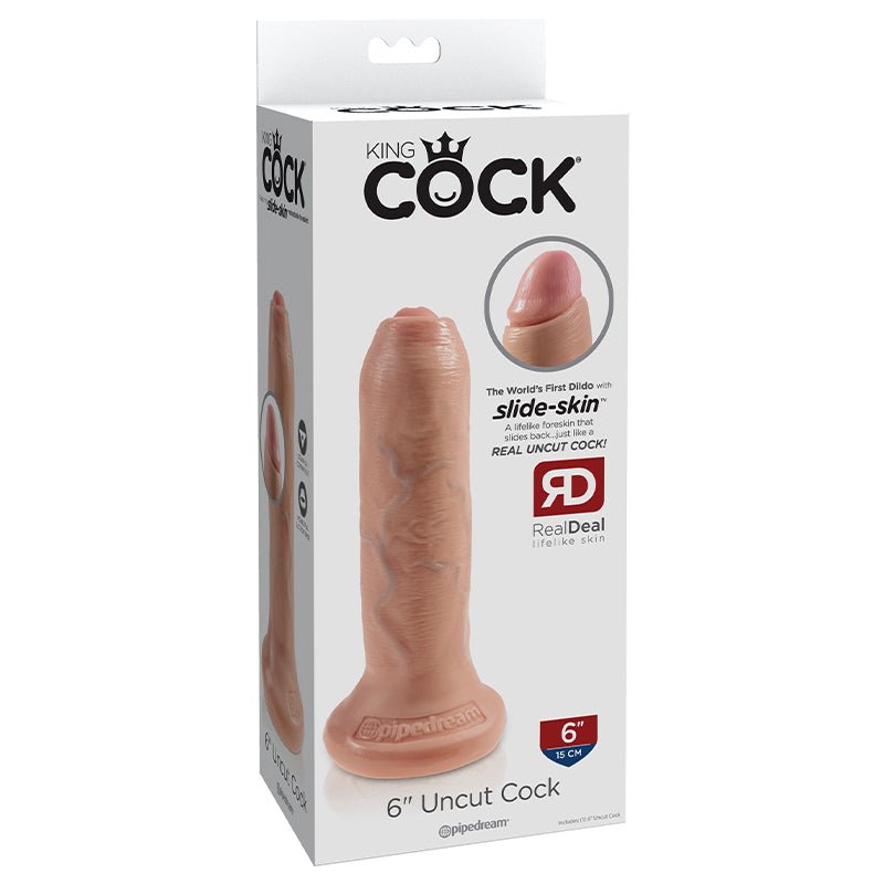 King Cock 6 in. Uncut Cock Realistic Dildo With Moveable Foreskin & Suction Cup Beige - Royal Sins