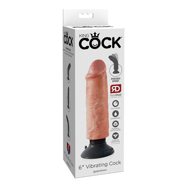 King Cock 6 in. Vibrating Cock Poseable Dildo With Suction Cup Beige - Royal Sins