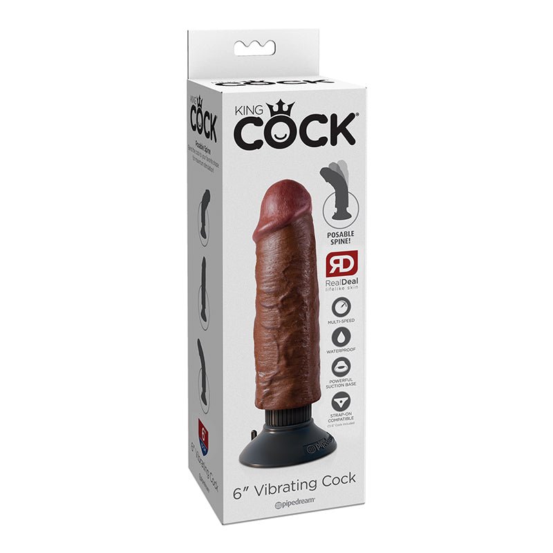 King Cock 6 in. Vibrating Cock Poseable Dildo With Suction Cup Brown - Royal Sins