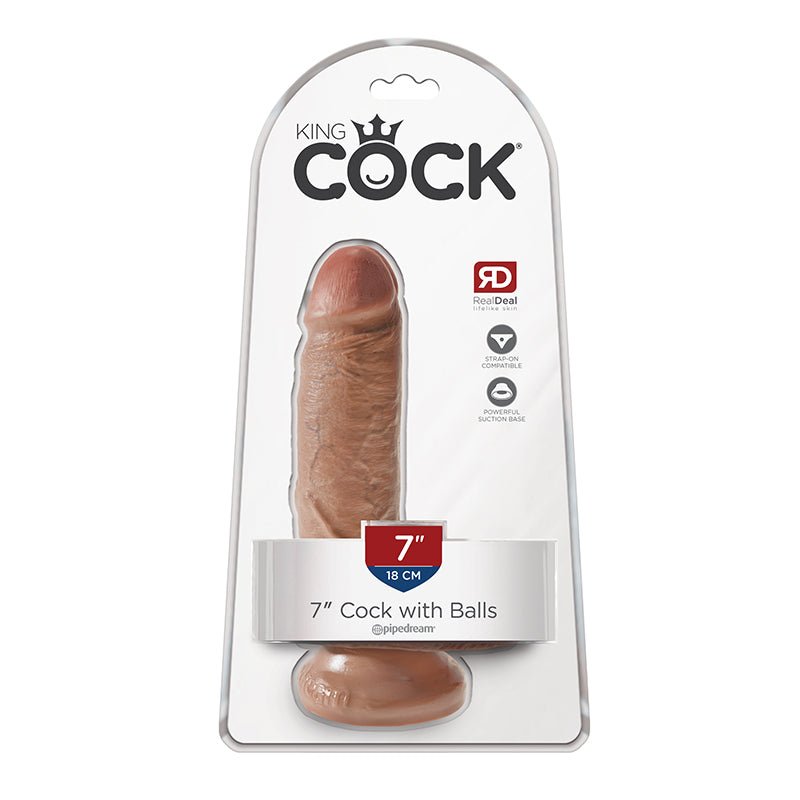 King Cock 7 in. Cock With Balls Realistic Suction Cup Dildo Tan - Royal Sins