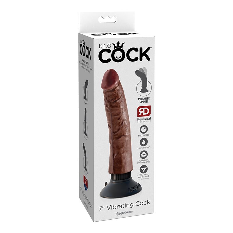 King Cock 7 in. Vibrating Cock Poseable Dildo With Suction Cup Brown - Royal Sins