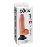 King Cock 7 in. Vibrating Cock With Balls Poseable Suction Cup Dildo Beige - Royal Sins