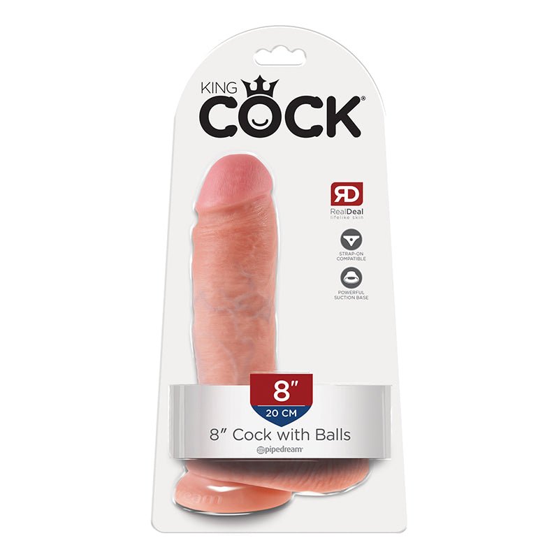 King Cock 8 in. Cock With Balls Realistic Suction Cup Dildo Beige - Royal Sins