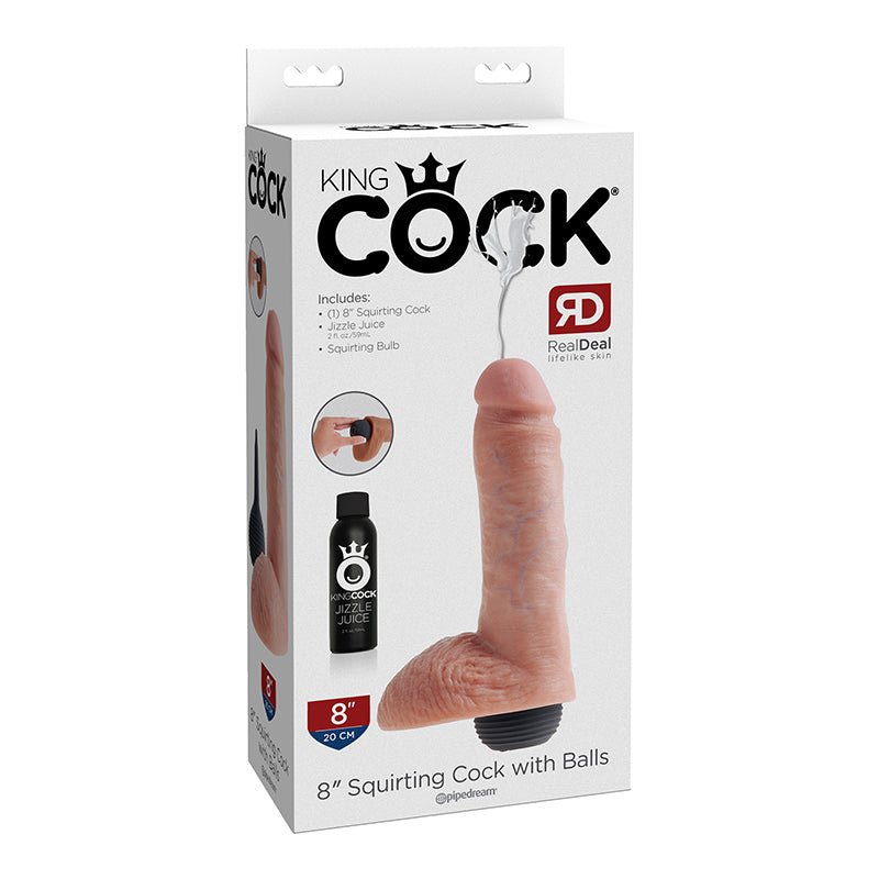 King Cock 8 in. Squirting Cock With Balls Realistic Dildo Beige - Royal Sins