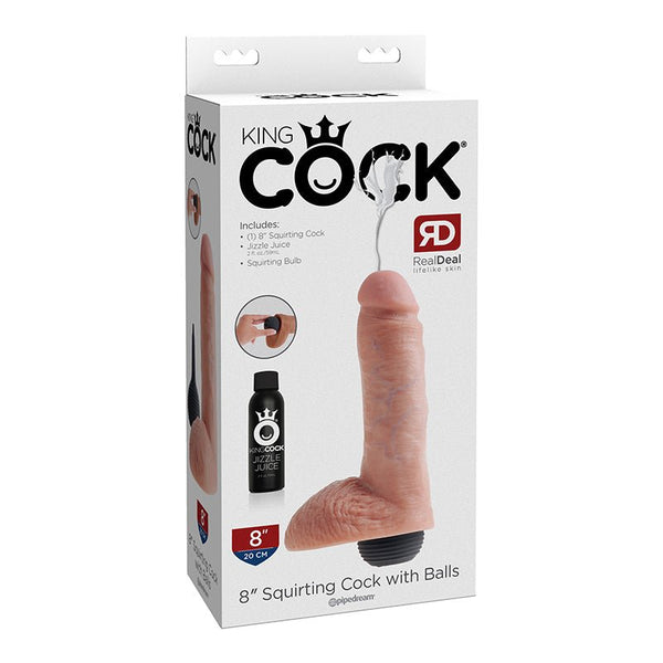 King Cock 8 in. Squirting Cock With Balls Realistic Dildo Beige - Royal Sins