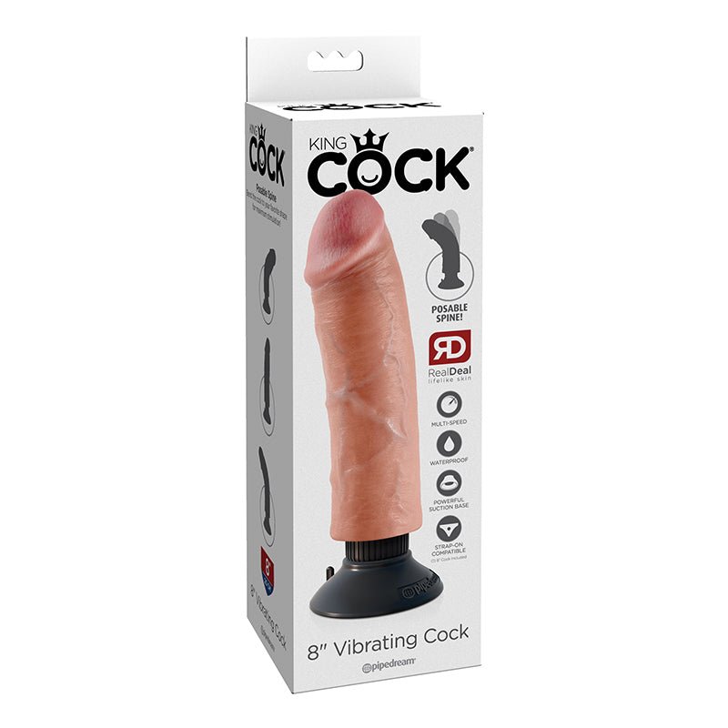 King Cock 8 in. Vibrating Cock Poseable Dildo With Suction Cup Beige - Royal Sins