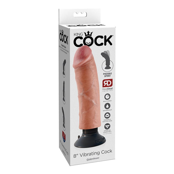King Cock 8 in. Vibrating Cock Poseable Dildo With Suction Cup Beige - Royal Sins